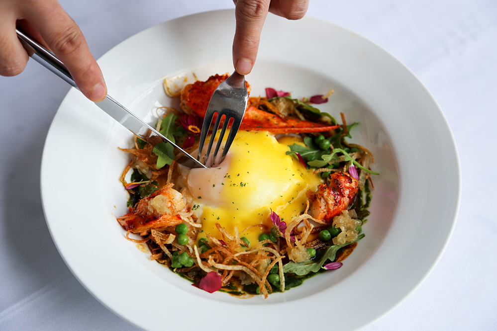 Egg with Lobster, White Beans Ragout and Wild Mushrooms from Fofo by el Willy